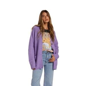 Billabong Cardigan Women’s Purple Oversized Knit V-Neck Button Front Sweater